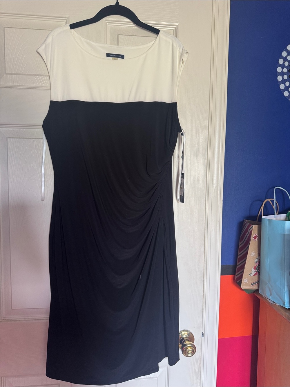 Tommy Hilfiger Black and White Cap Sleeve Midi Dress